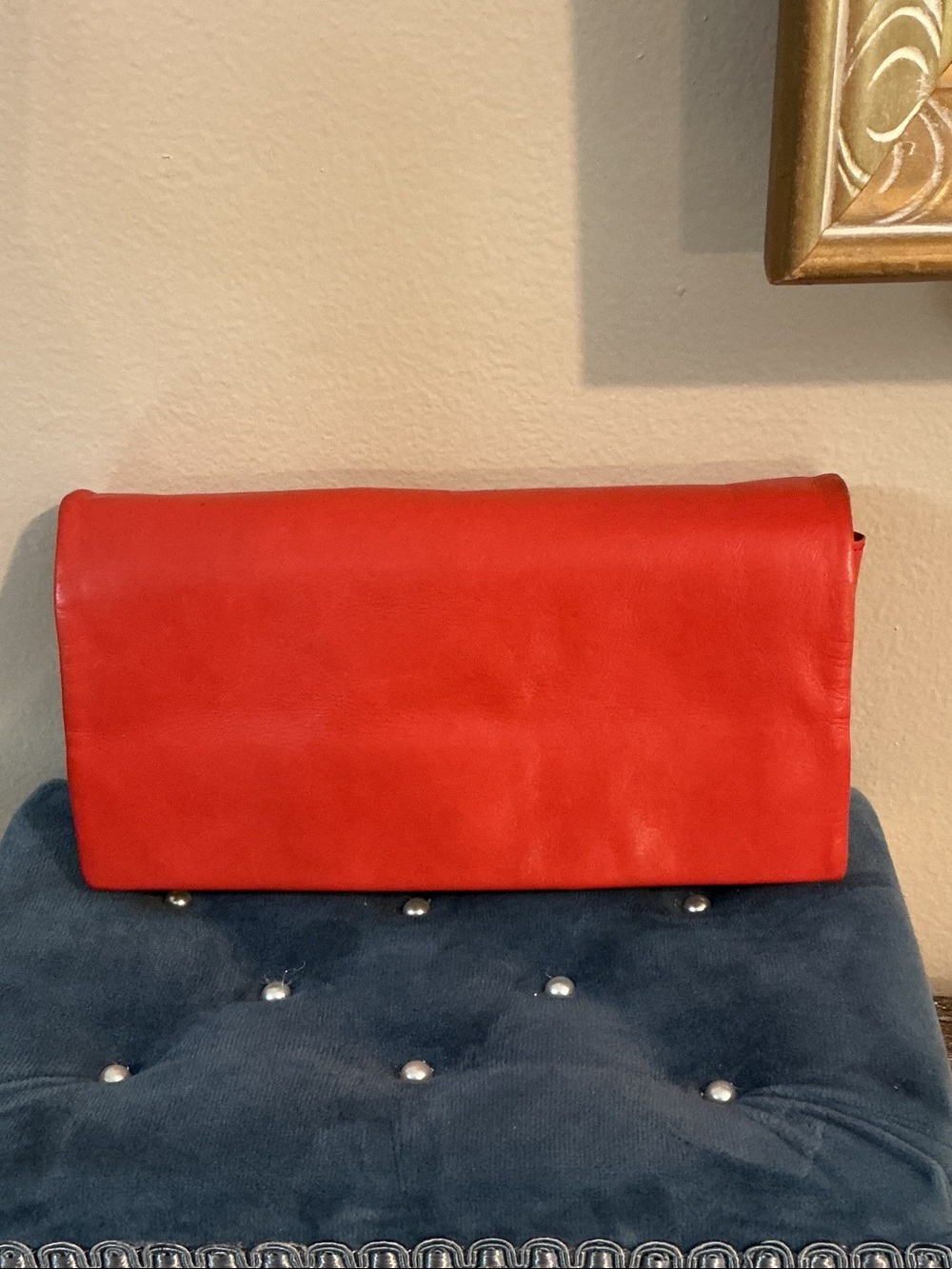 latico Red Leather Fold Over Wallet Clutch Magnetic Close 7.5x4x1.25 EUC